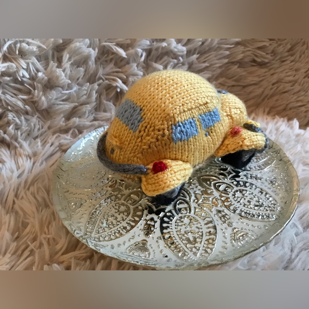NEW Handmade Knit Yellow Car Beetle Bug Vehicle Plush Stuffed OOAK - Picture 7 of 10